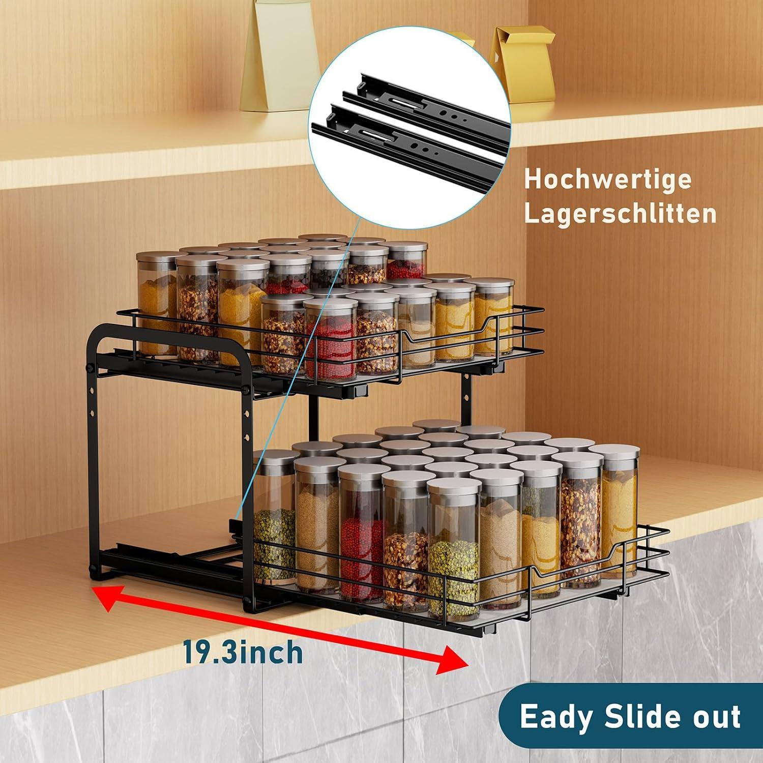 Gewürzregal Ausziehbar Schrank Organizer 2 Etagen Küche höhenverstellbar