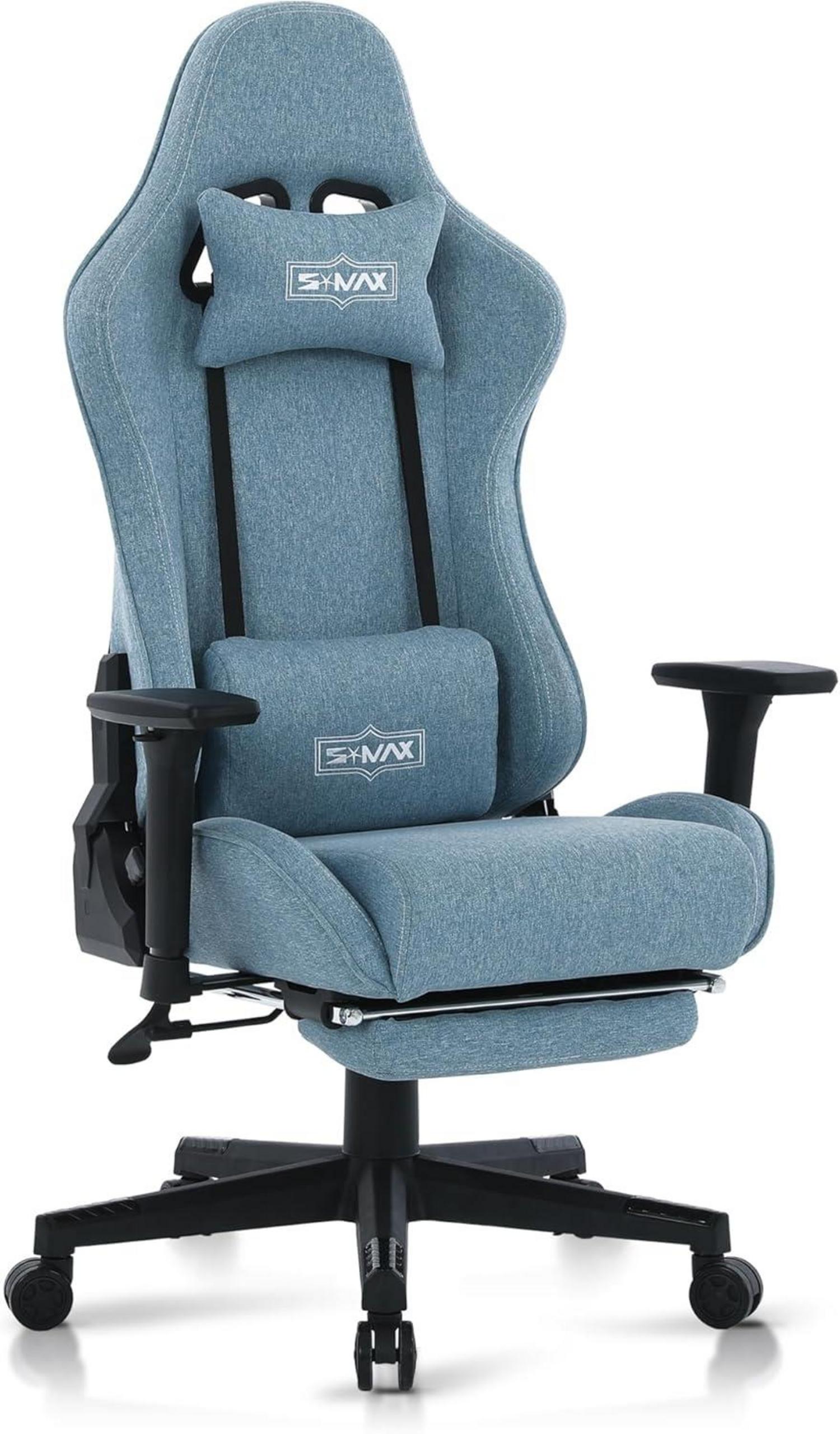 Gaming Stuhl Blau mit Fußstütze 3D Armlehne ergonomischer Sitz