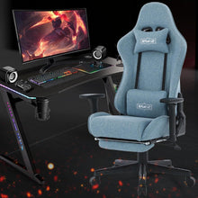 S*MAX Gaming Stuhl Stoff Blau mit Fußstütze 3D Armlehne