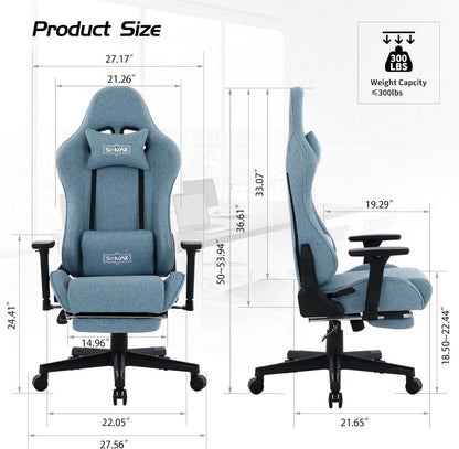 Gaming Stuhl Blau mit Fußstütze 3D Armlehne ergonomischer Sitz