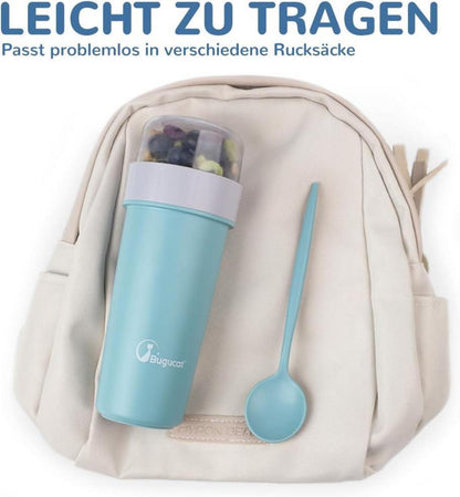 Bugucat 2in1 Müslibecher to Go 130ml + 420ml Joghurtbecher Salatbecher Blau
