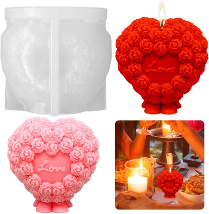 Silikonform Herz Rosen Blumen Kerzengießform Seifenform Love DIY 3D