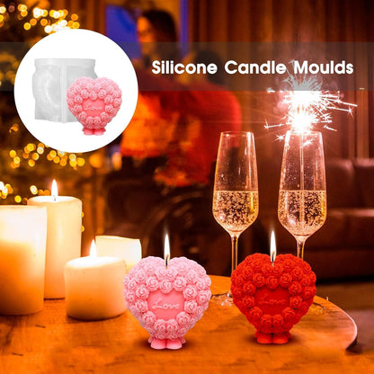 Silikonform Herz Kerze Rosen Blumen Seifen Gießform DIY 3D