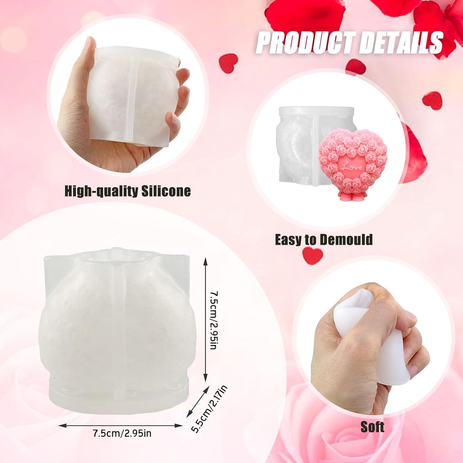 Silikonform Herz Rosen Blumen Kerzengießform Seifenform Love DIY 3D