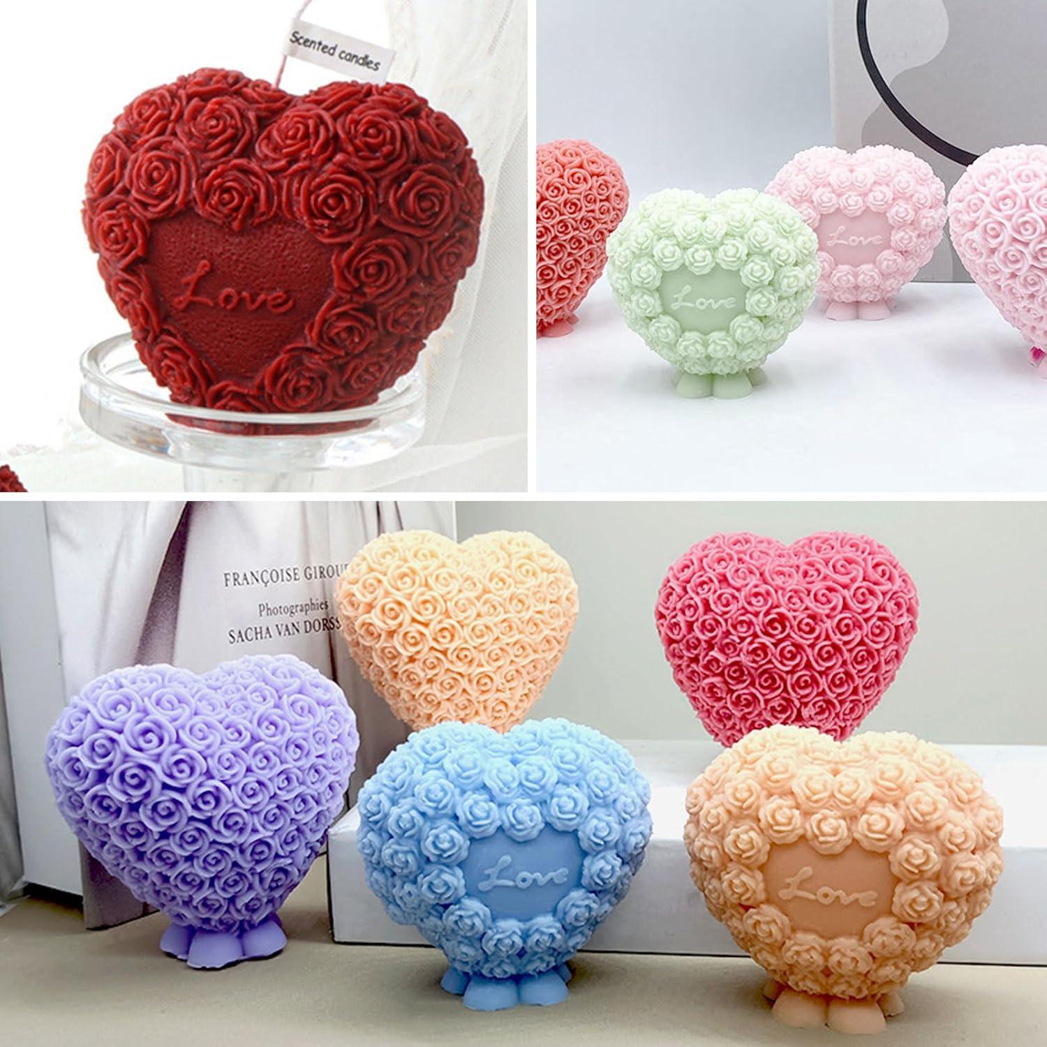 Silikonform Herz Rosen Blumen Kerzen Gießform Liebe Seifenform DIY Harzform