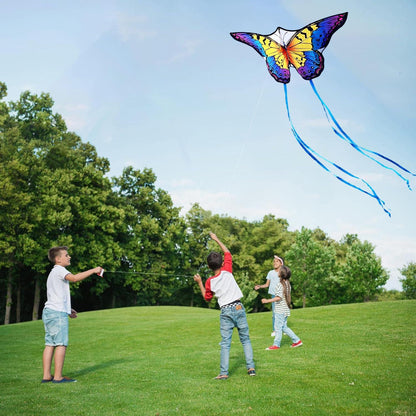 Schmetterling Drachen Kite 120x95cm Regenbogen Lange Schwänze Kinder
