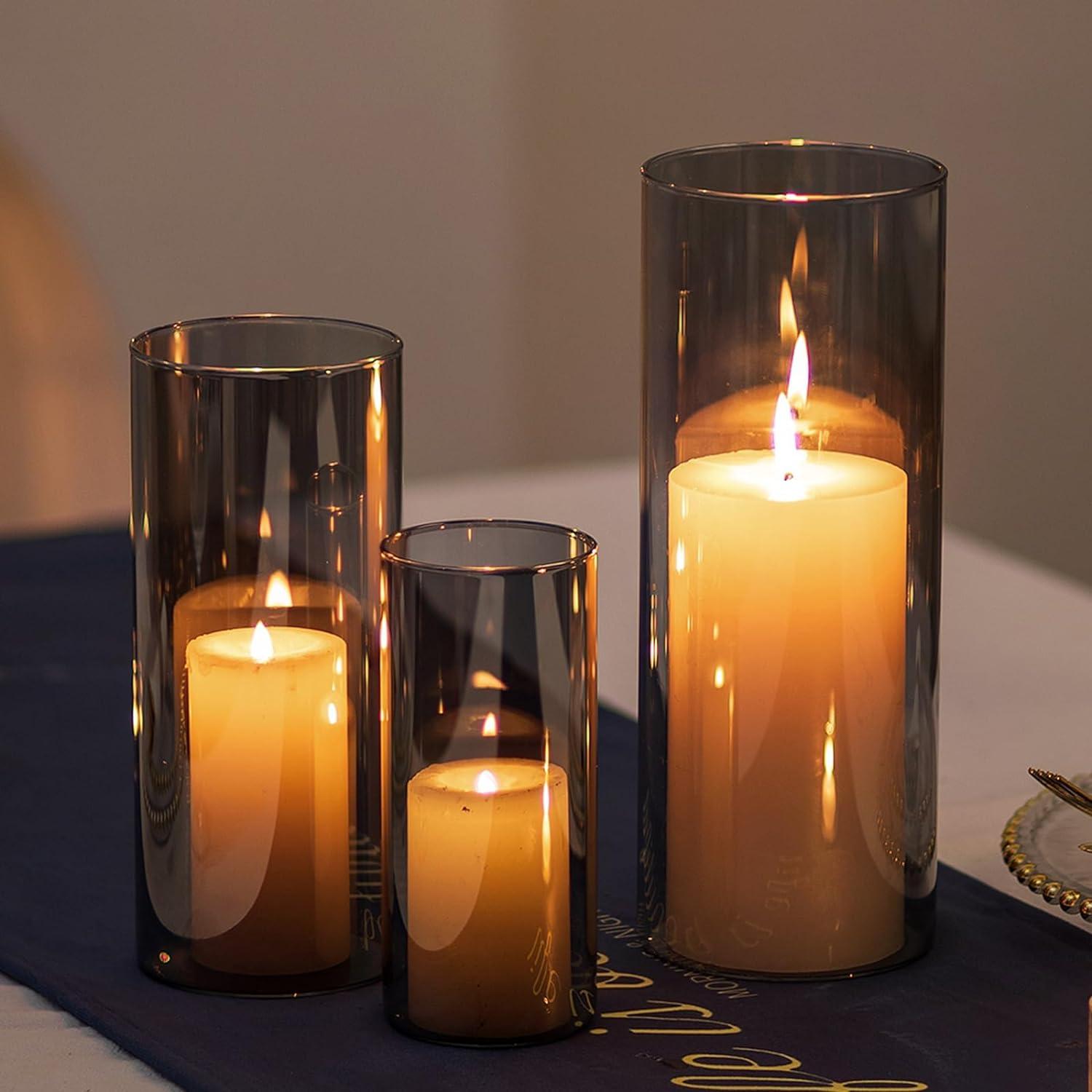 Glaszylinder Kerzenständer Set: Grau Schwimmkerzen Wohnzimmer Hochzeit