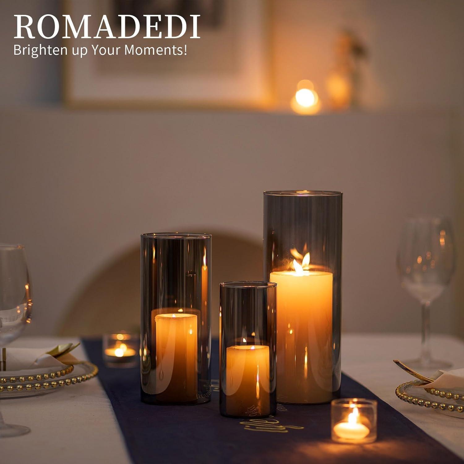 Windlicht Glas Kerzenständer 3-tlg. Set Grau für Stumpenkerzen