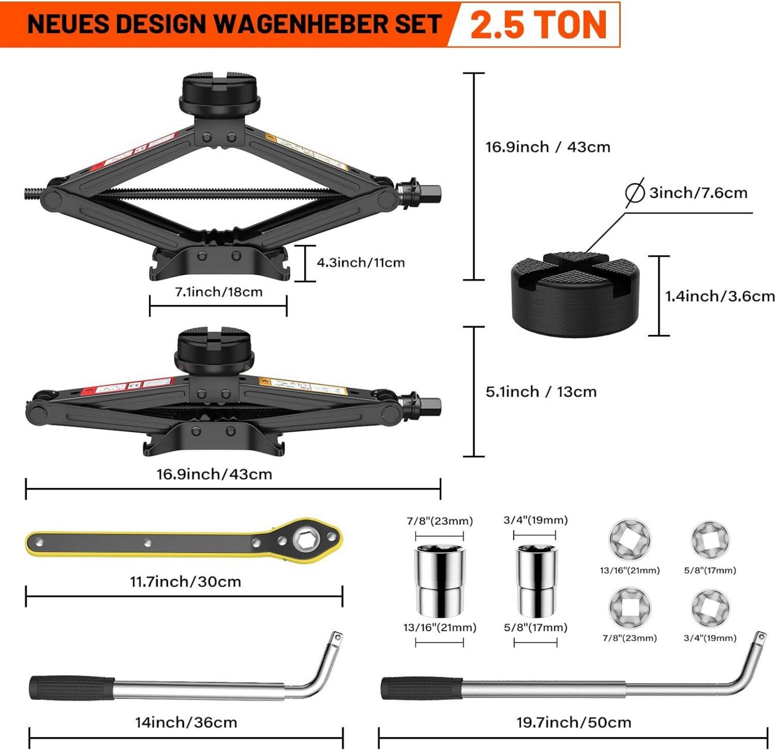 Scherenwagenheber 2.5T Universell für Auto mit Gummiauflage