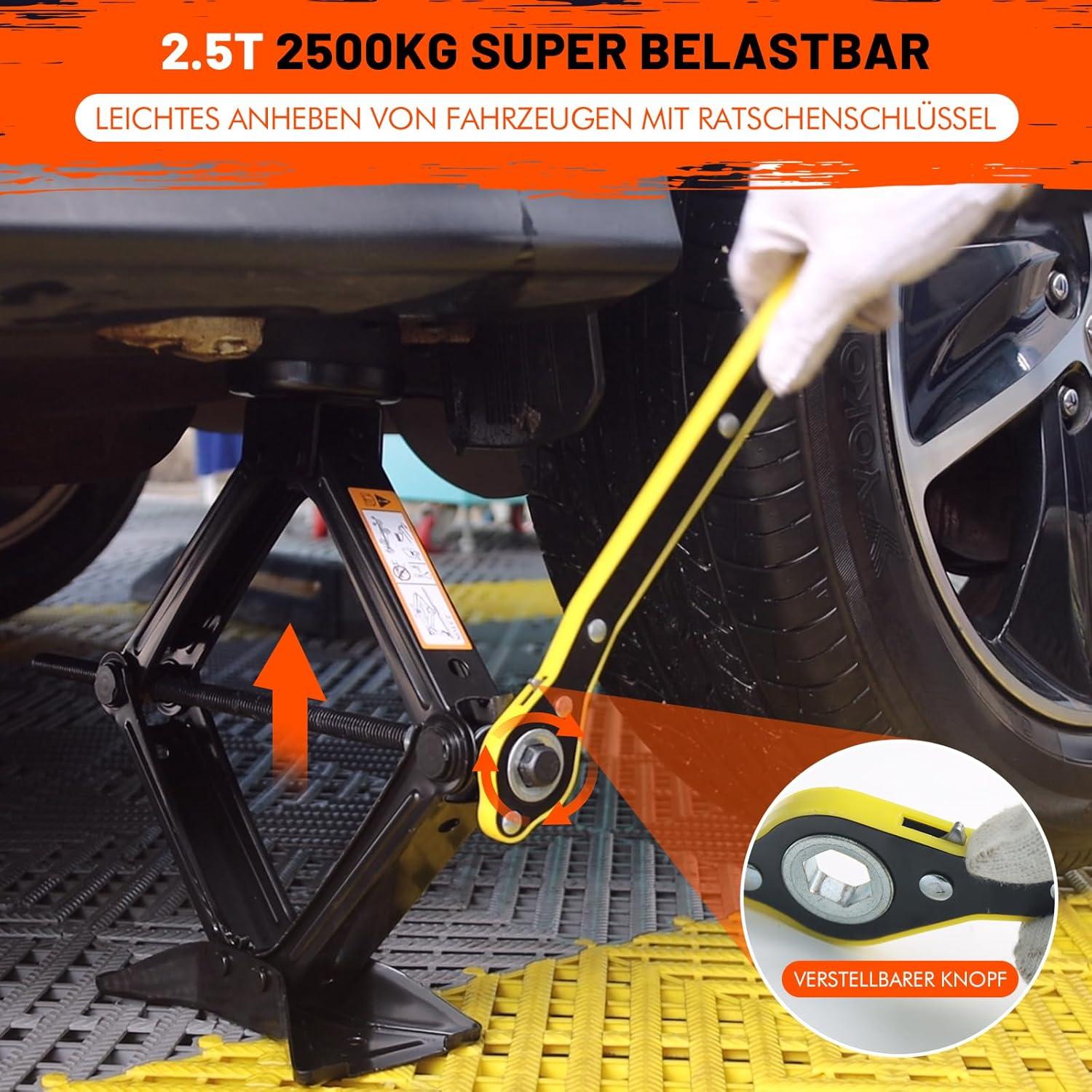 Scherenwagenheber 2.5T Gummiauflage Radmutterschlüssel Auto Notfallset SUV