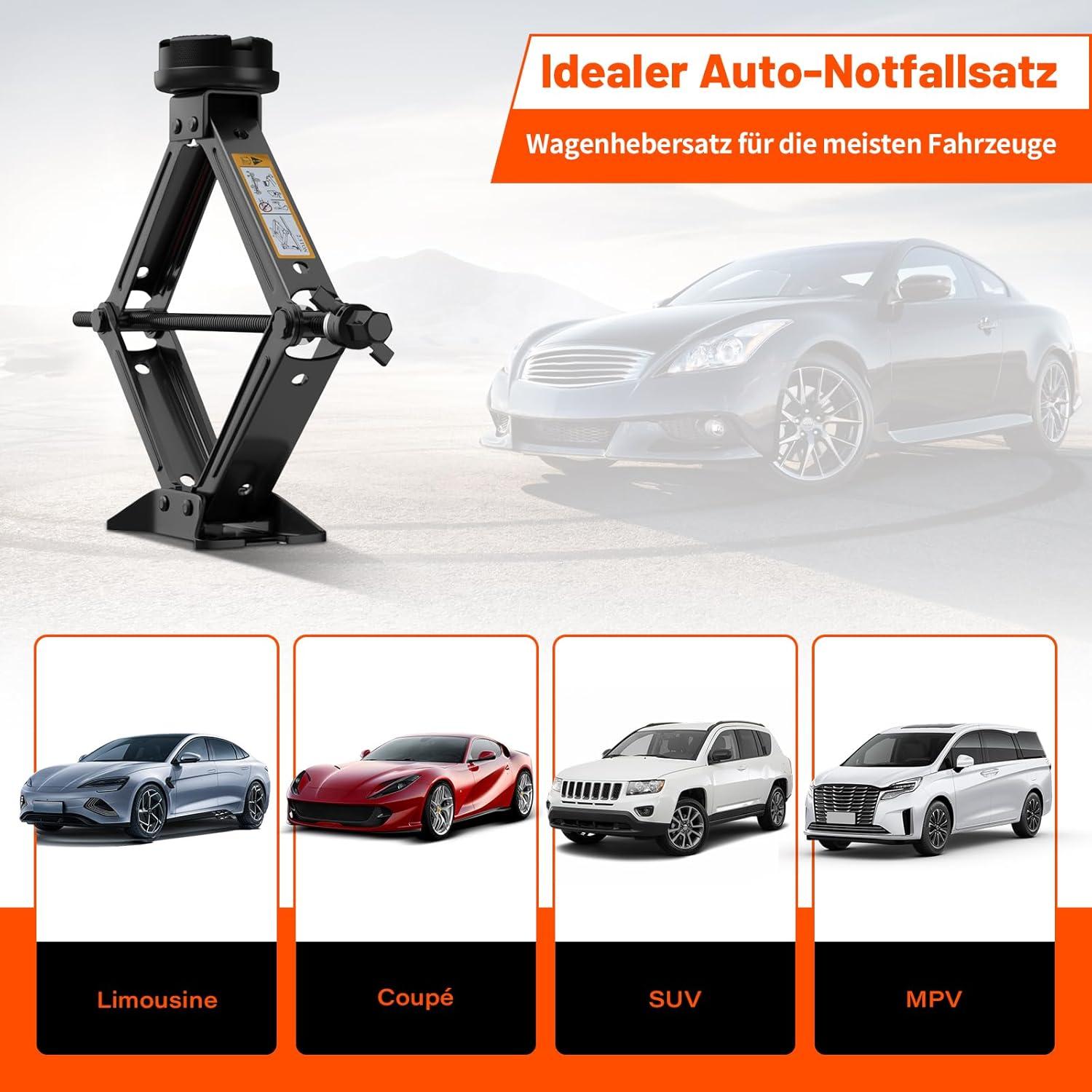 Scherenwagenheber 2.5T Gummiauflage Radmutterschlüssel Auto Notfallset SUV