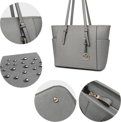 Große Damen Handtasche Schultertasche PU-Leder Shopper mit Reißverschluss