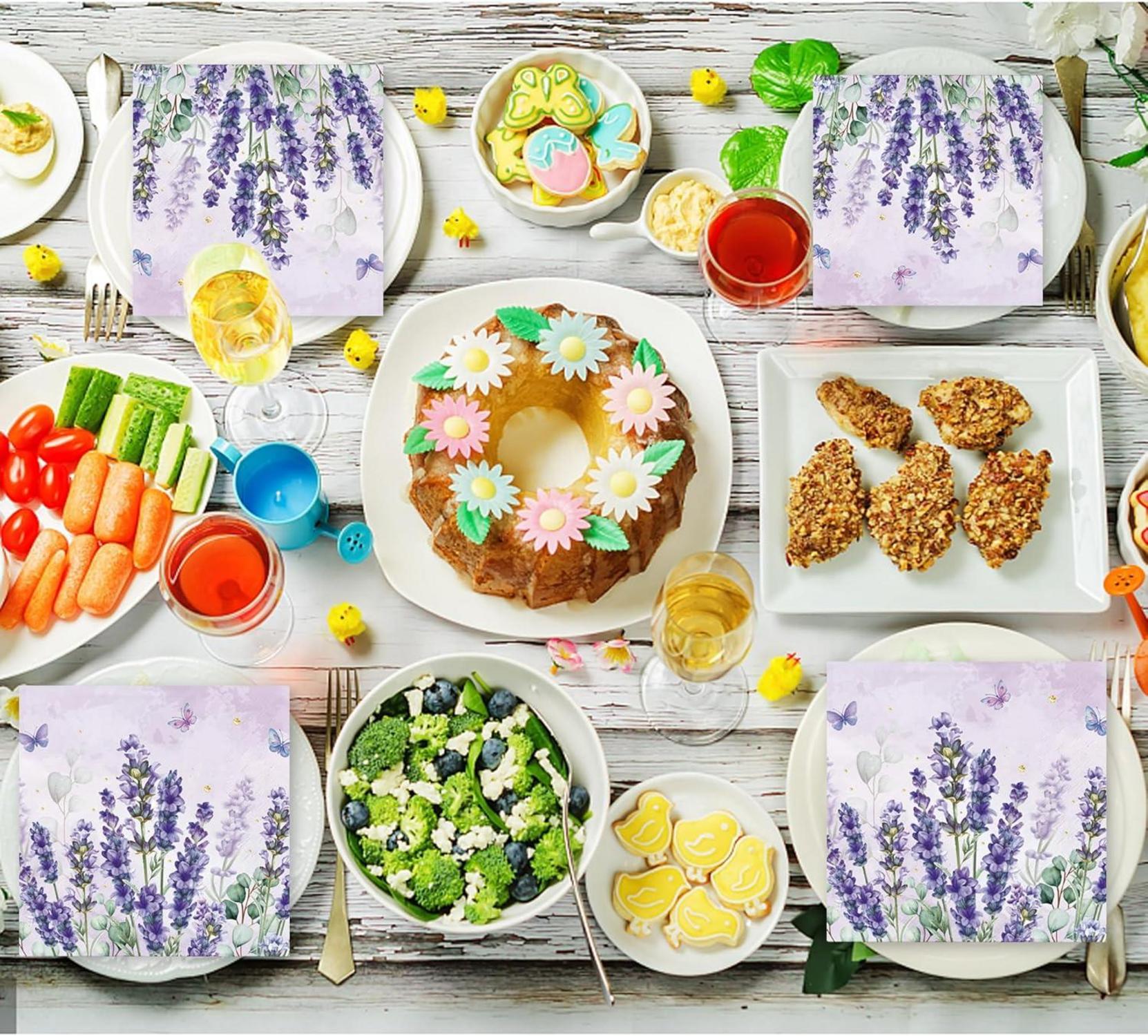 Frühlings Servietten Lavendel Eukalyptus Geburtstag Hochzeit - 40Stk 33x33cm