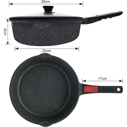 Antihaft Pfanne 28 cm mit Deckel, Wokpfanne 4.3L - Schwarz