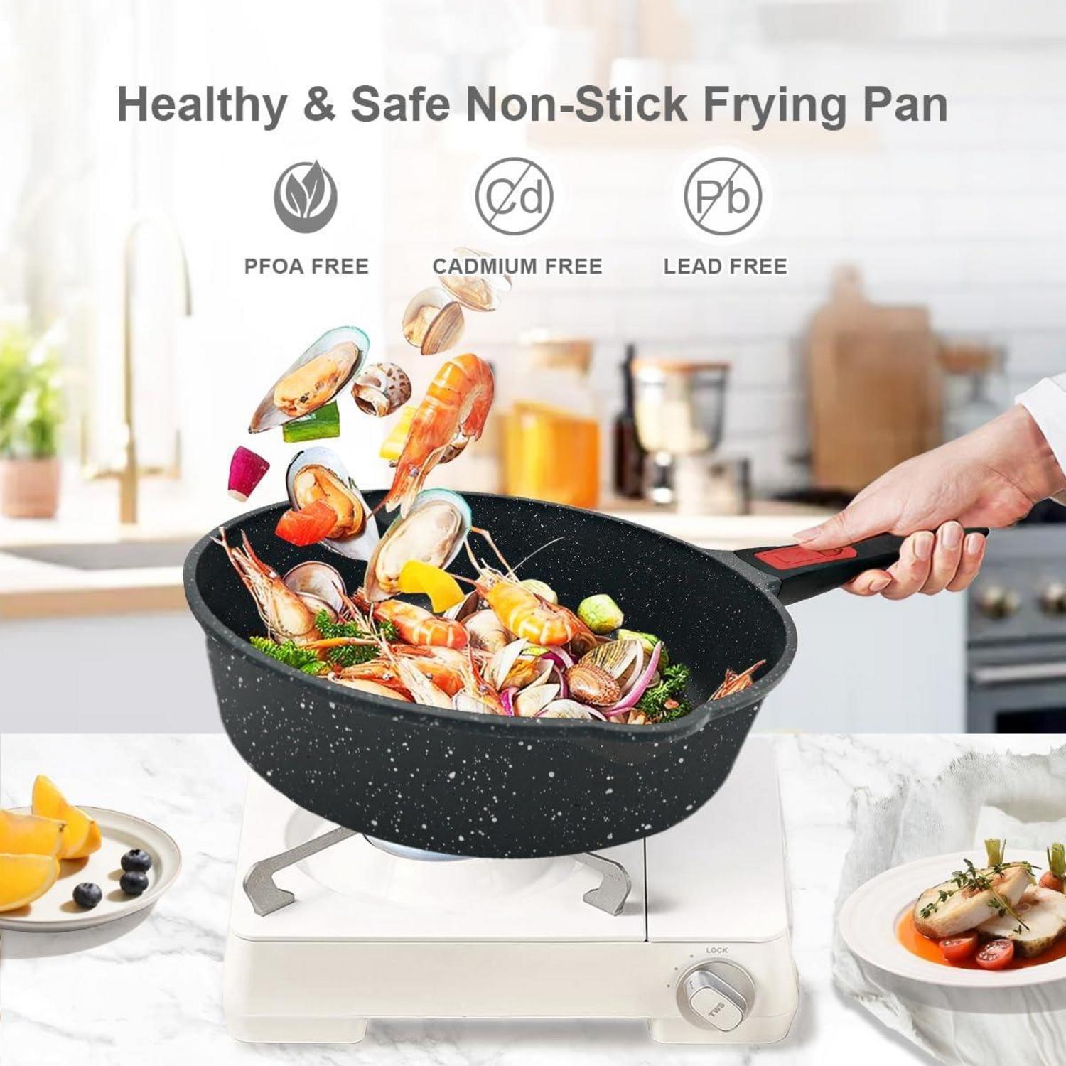 Antihaft Pfanne 28 cm mit Deckel, Wokpfanne 4.3L - Schwarz