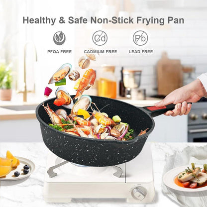 Antihaft Pfanne 28 cm mit Deckel, Wokpfanne 4.3L - Schwarz