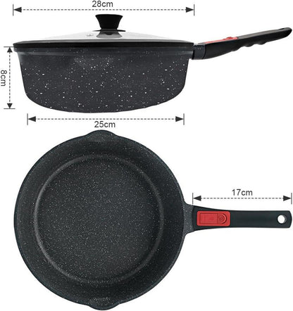 Antihaft Pfanne mit Deckel 28cm, 4.3L Wokpfanne, Abnehmbarer