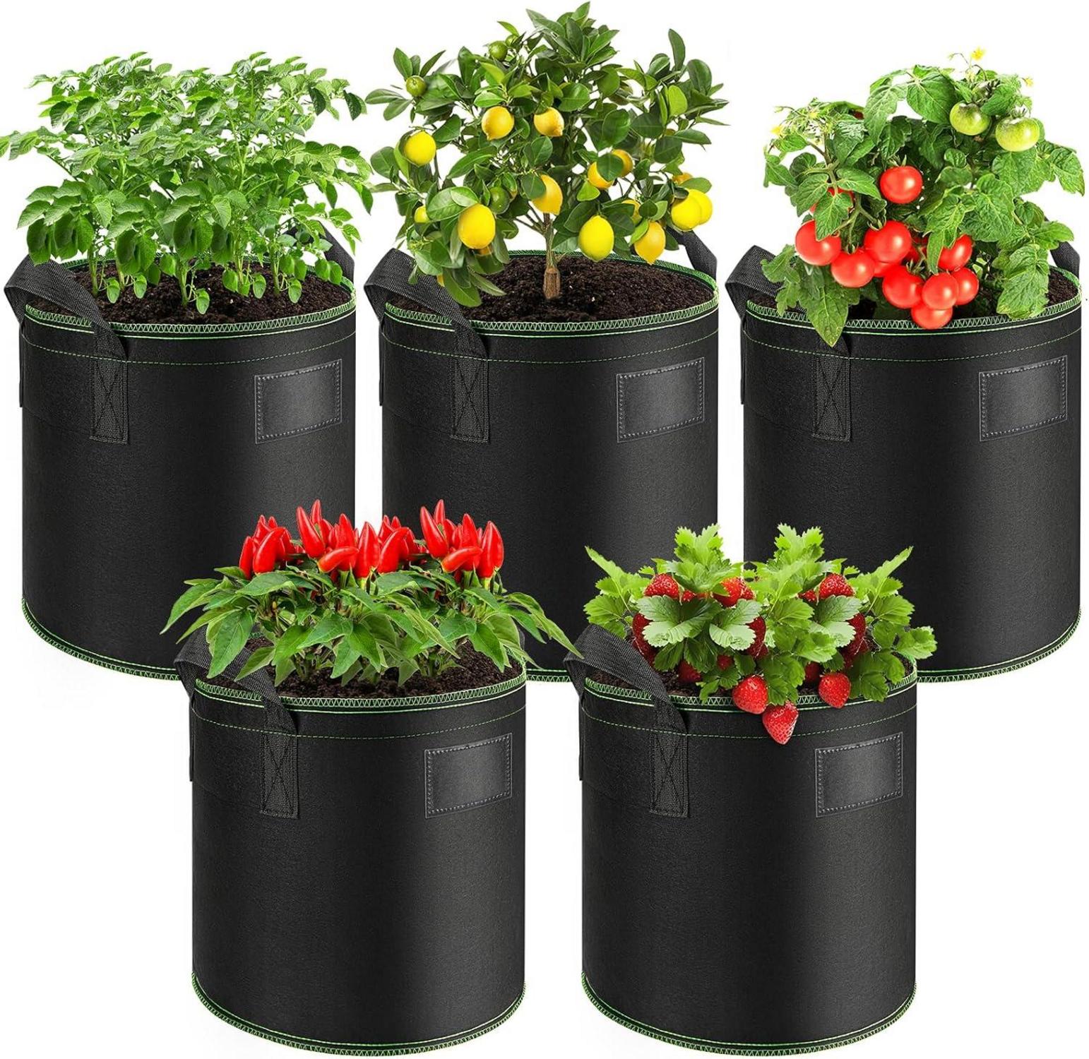 Pflanzsack 5er-Pack 40L Vliesstoff Tomaten Erdbeeren Gemüse Säcke