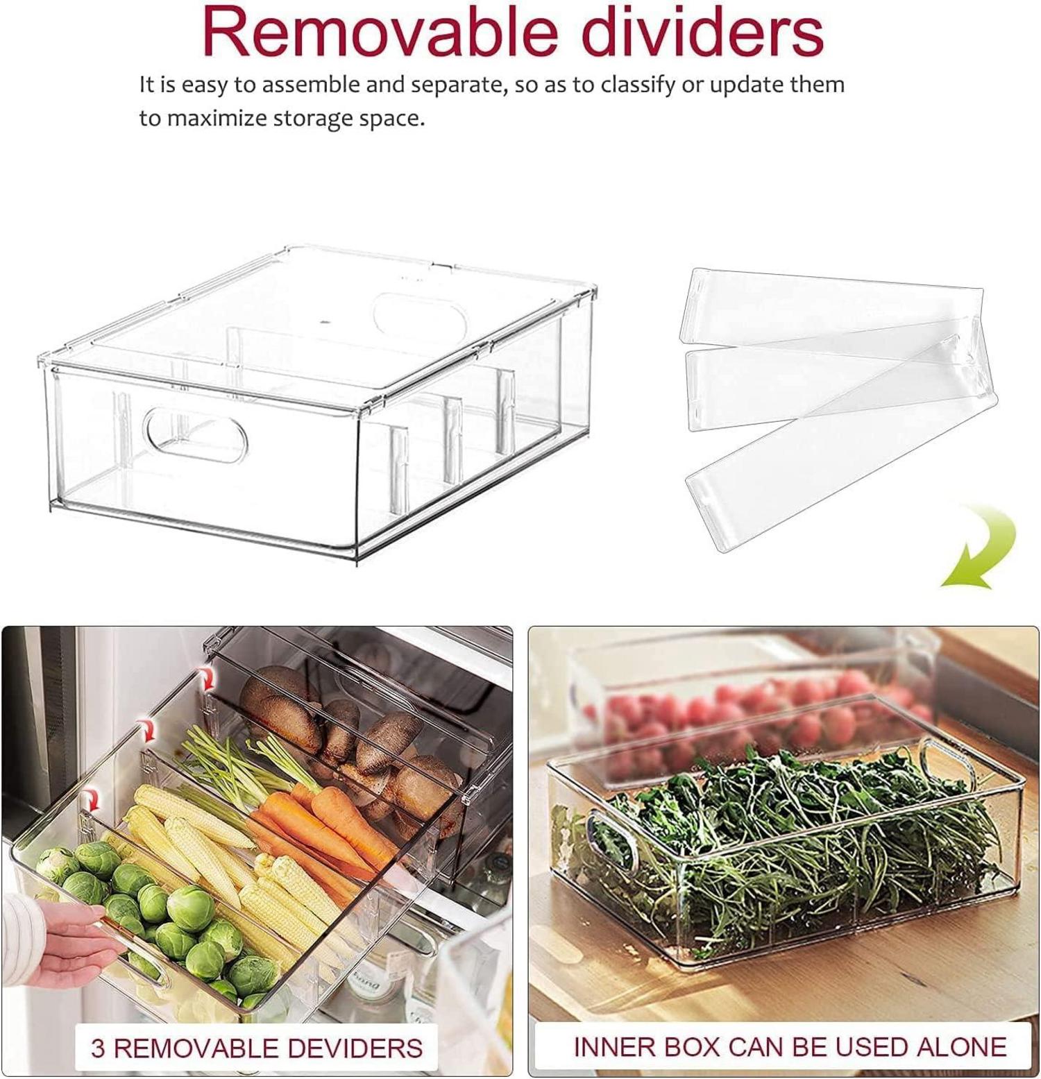 Kühlschrank Organizer mit Schublade Set 2er Stapelbare Aufbewahrungsbox Gemüse