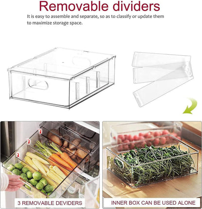 Kühlschrank Organizer mit Schublade Set 2er Stapelbare Aufbewahrungsbox Gemüse