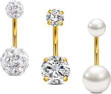 Bauchnabelpiercing Set mit CZ Kristallen Gold Silber
