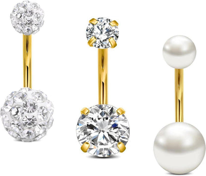 Bauchnabelpiercing Set mit CZ Kristallen Gold Silber