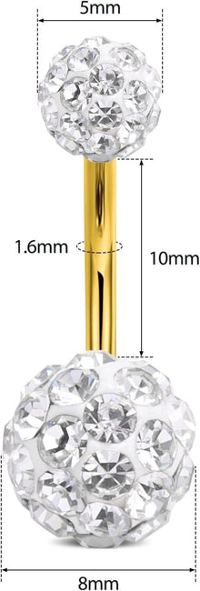 Bauchnabelpiercing Set 3 Stück CZ Gold Silber 14G 10MM