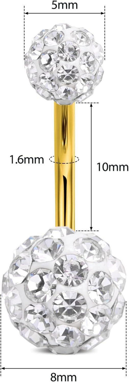 Bauchnabelpiercing Set 3 Stück CZ Gold Silber 14G 10MM