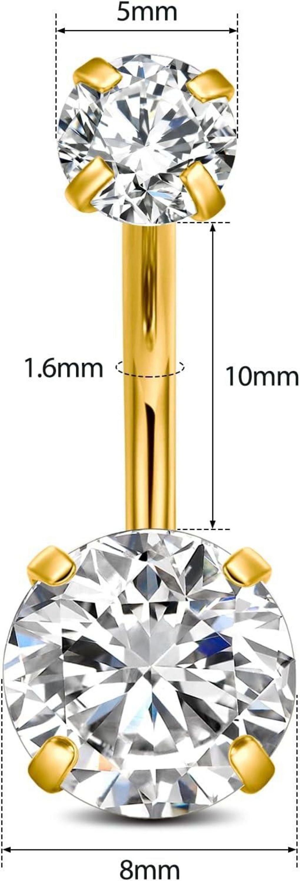 Bauchnabelpiercing Set mit CZ Kristallen Gold Silber
