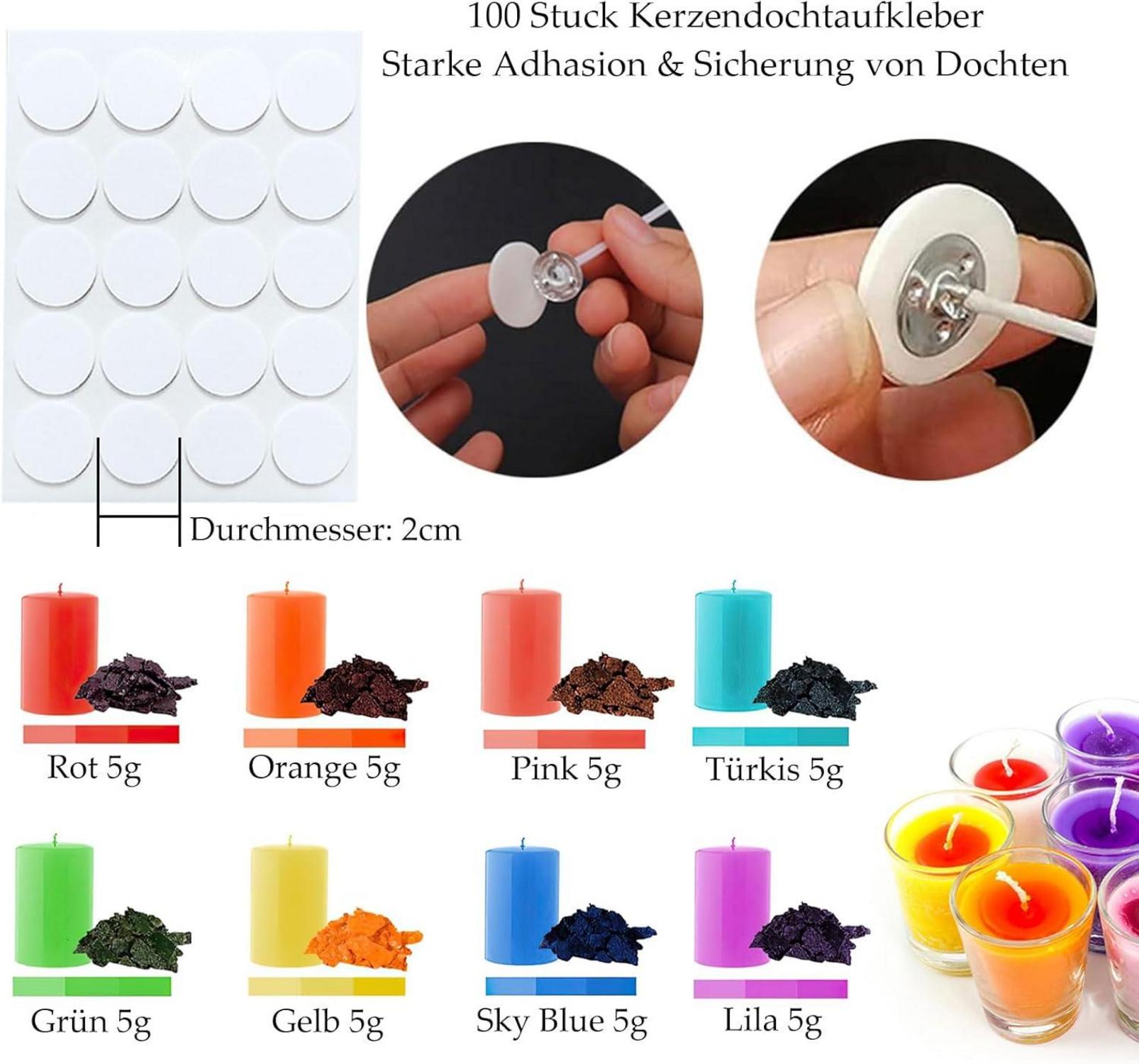 ALLAVA Kerzen Selber Machen Set 8 Farben Natürliche Baumwolle450Wachs 4Duftöle100Dochte