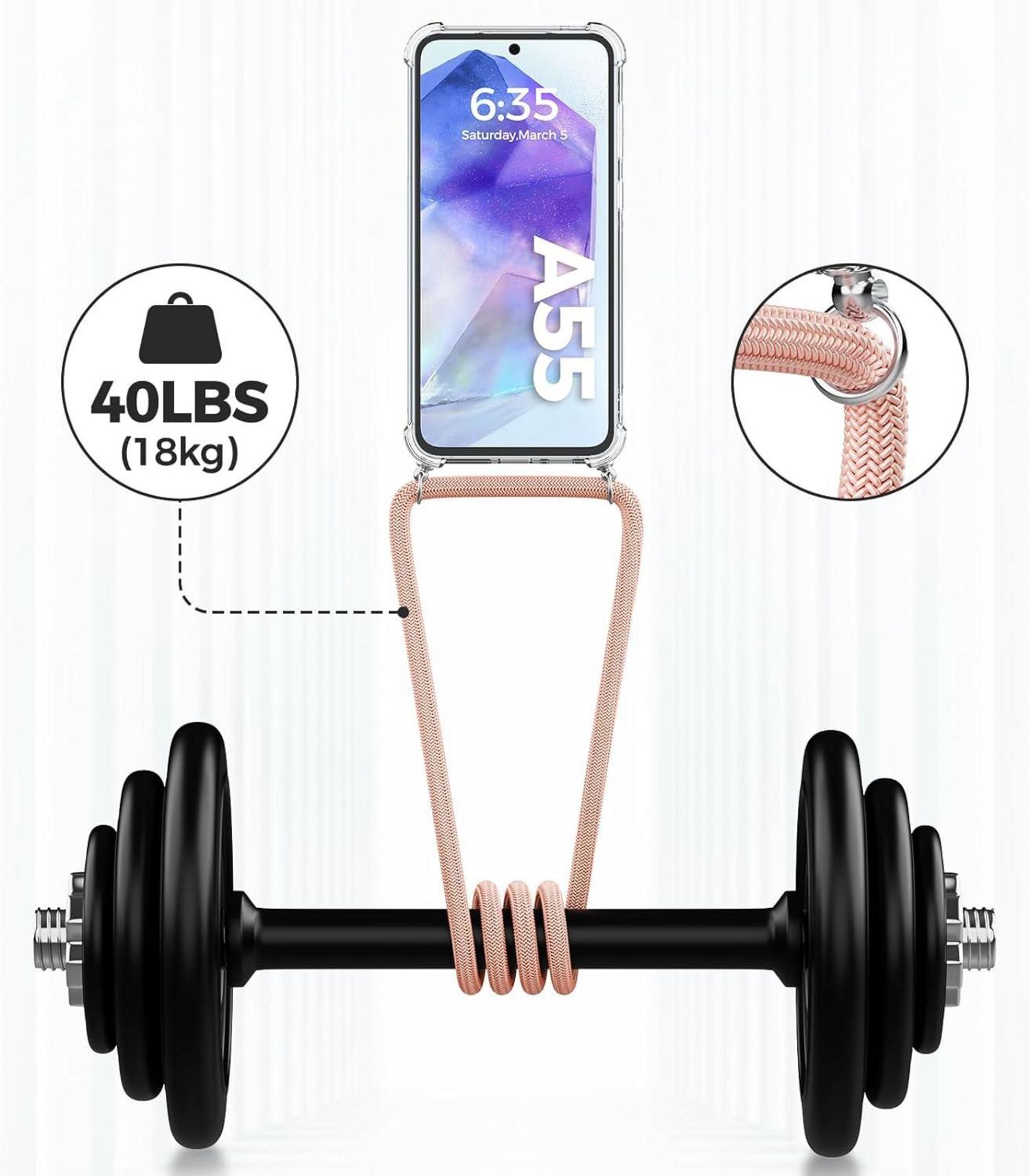 Samsung Galaxy A55 5G Handykette Hülle Band Necklace Stoßfest Rosa