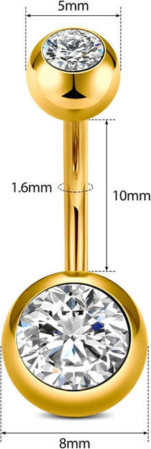 NIUSIMAN 14G Bauchnabelpiercing Set Gold Silber CZ Kristalle