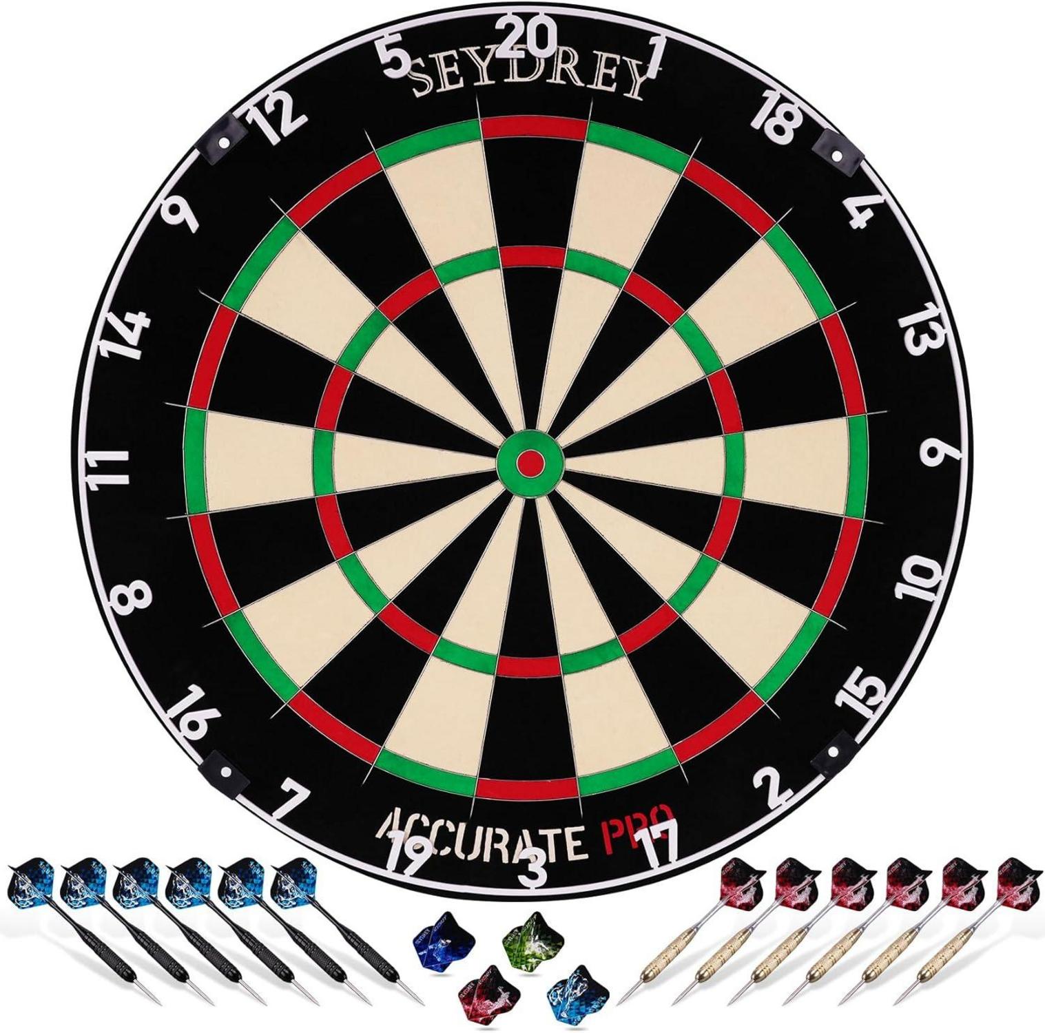 Seydrey Dartscheibe Kork Dartscheibe Set mit Pfeilen 6 Dartpfeile Steeldart
