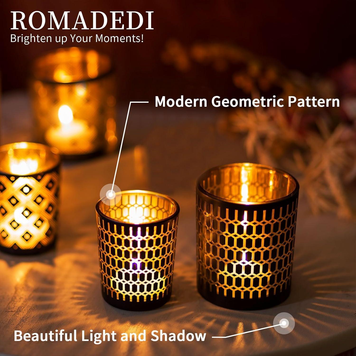 Romadedi Glas Teelichthalter Set modern - 6er Pack, Deko für Teelicht Stumpenkerzen