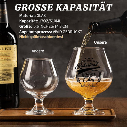 Ruhestand Geschenk Bierglas mit Untersetzer Renteneintritt Männer