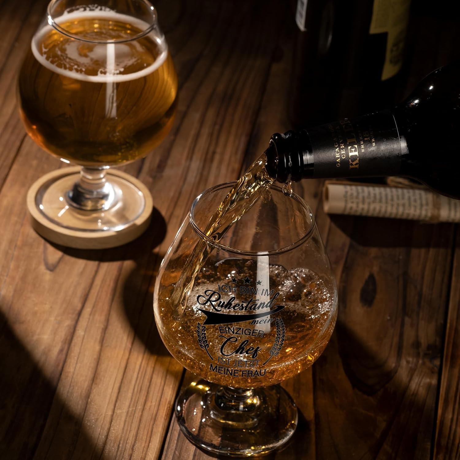 Ruhestand Geschenk 17oz Bierglas mit Untersetzer Mann Rentner Pension Abschiedsgeschenk
