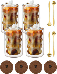 Doppelwandige Latte Macchiato Gläser mit Löffeln & Untersetzer 350ml