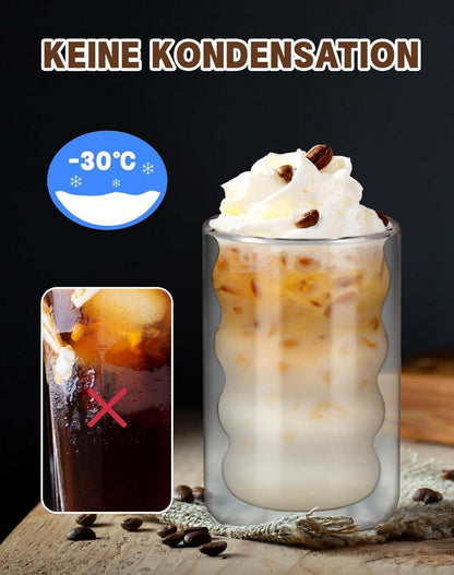 Latte Macchiato Gläser Set 350ml Doppelwandig 4 Löffel 4 Untersetzer