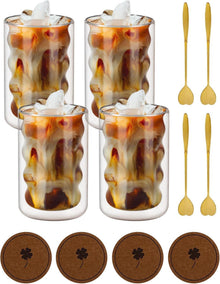 Doppelwandige Latte Macchiato Gläser Set mit Löffeln & Untersetzern
