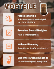 4er Set 350ml Doppelwandige Latte Macchiato Gläser & Zubehör