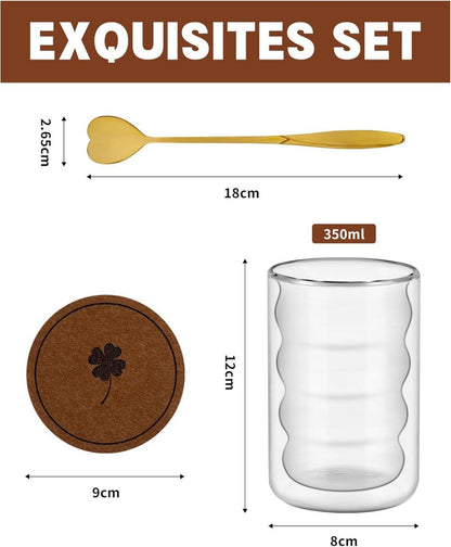 Doppelwandige Latte Macchiato Gläser Set mit Löffeln & Untersetzern