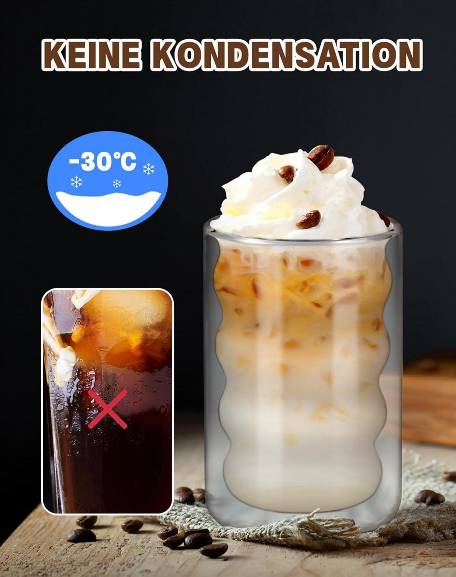 Latte Macchiato Gläser Set 4er - 350ml Borosilikatglas Thermogläser Kaffee