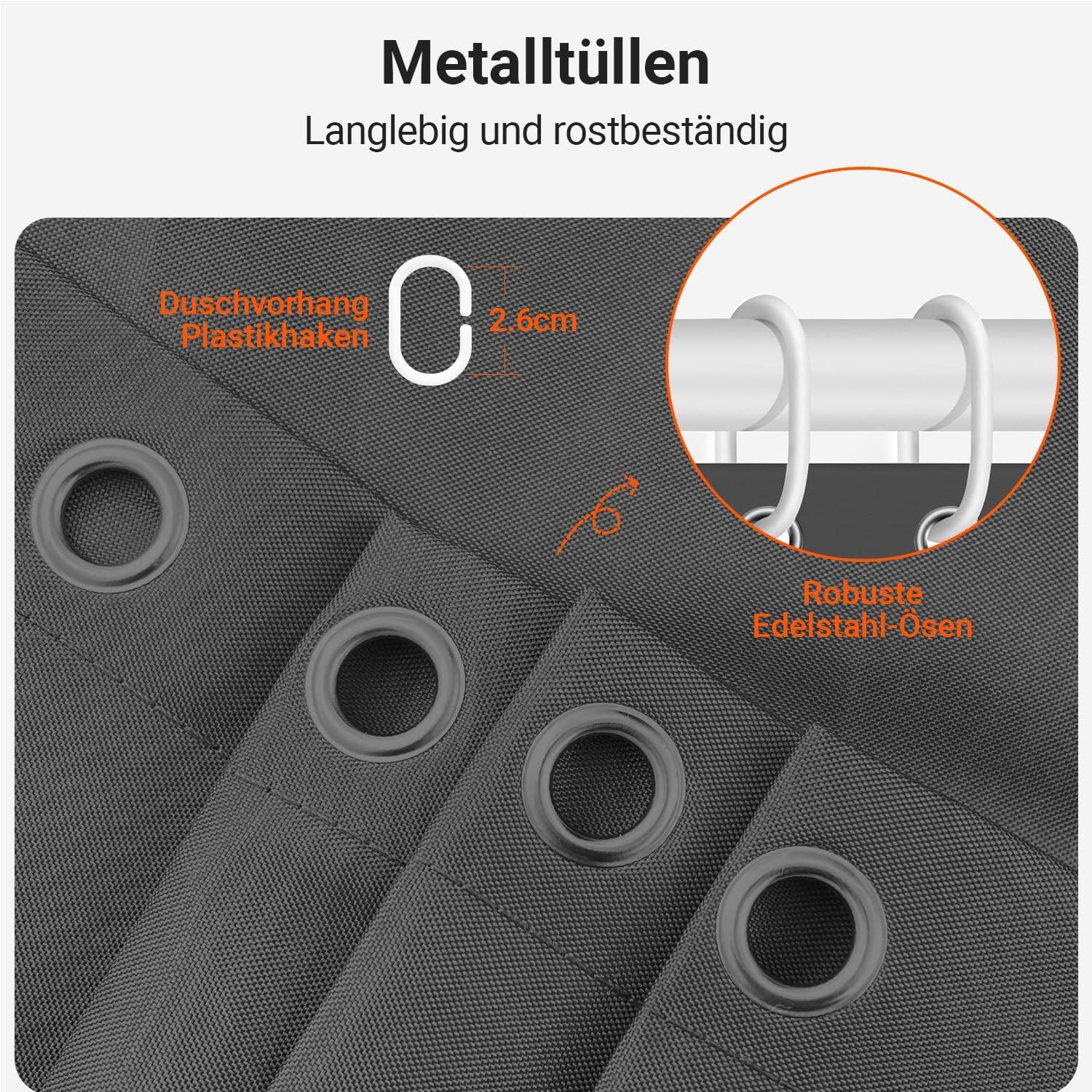 Duschvorhang Dunkelgrau, Antischimmel, Wasserabweisend, Polyester