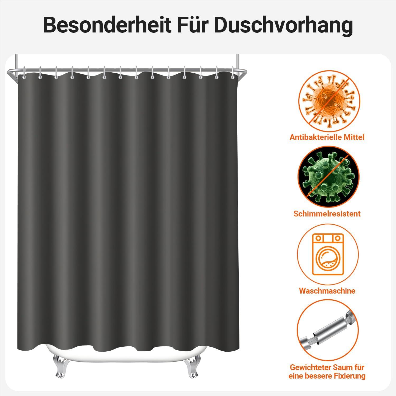Dunkelgrauer Duschvorhang 220x200cm Antischimmel Textil Wasserabweisend
