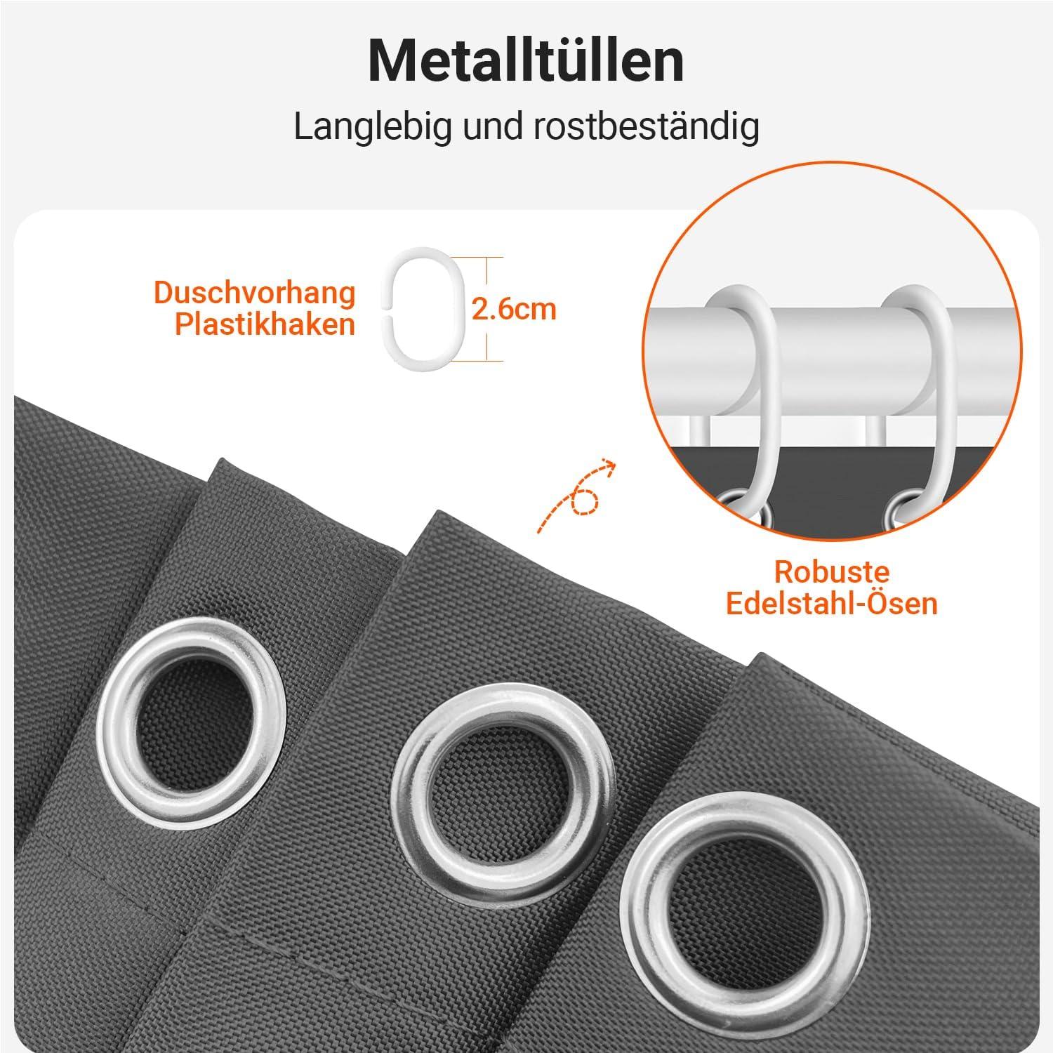 Antischimmel Duschvorhang Dunkelgrau 280x200cm Polyester
