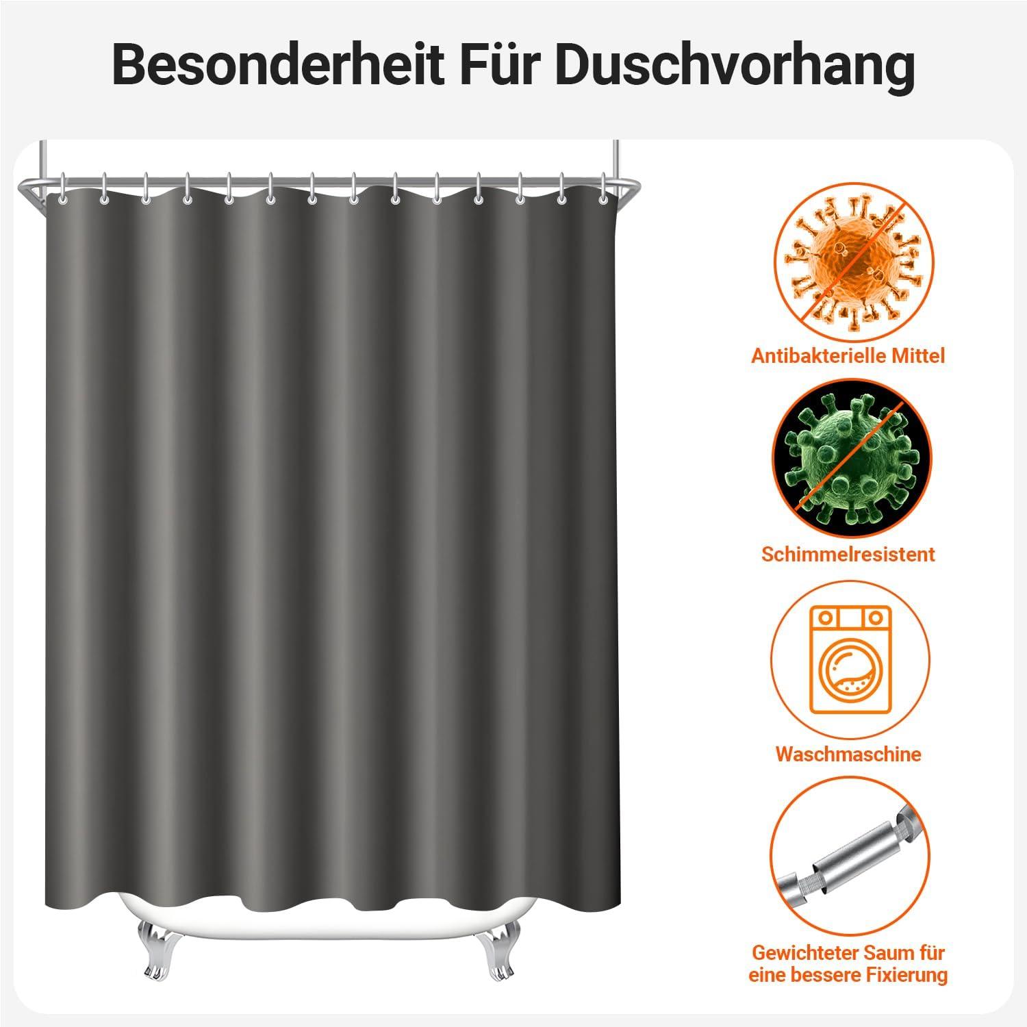 Duschvorhang 280x200cm Dunkelgrau Antischimmel Wasserabweisend