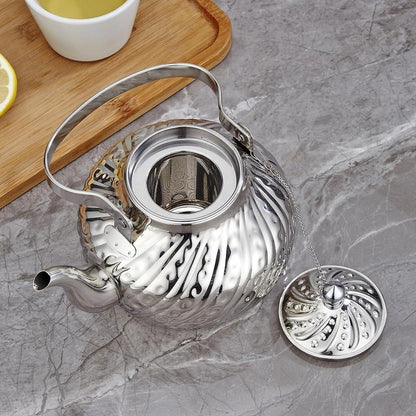 Edelstahl Teekanne 2L mit Sieb – Vintage Design für Herd