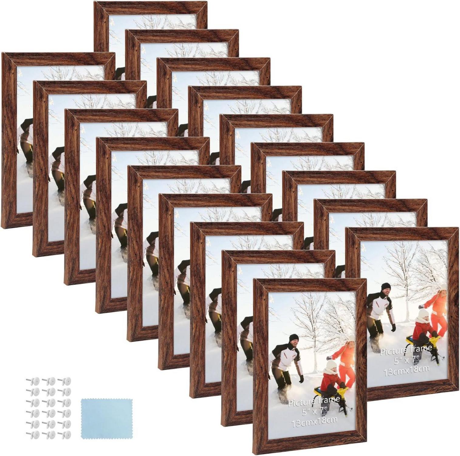 18er Set Bilderrahmen 13x18 cm für Wand und Tisch, MDF dunkelbraun