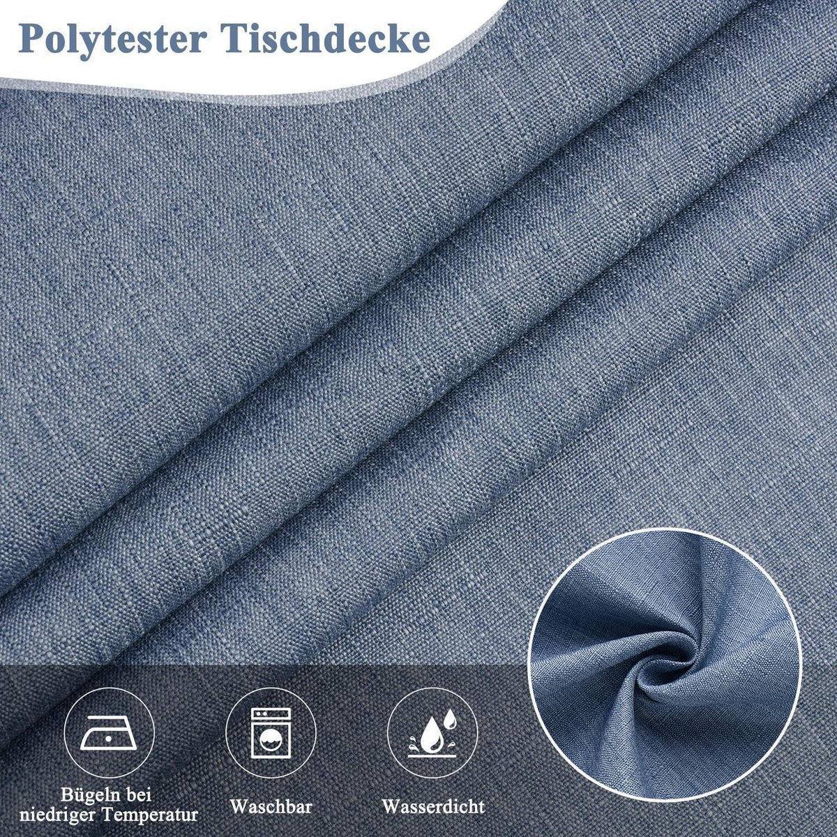 Runde Tischdecke Blau Leinenoptik Ø140cm | Wasserabweisend & Kratzfest