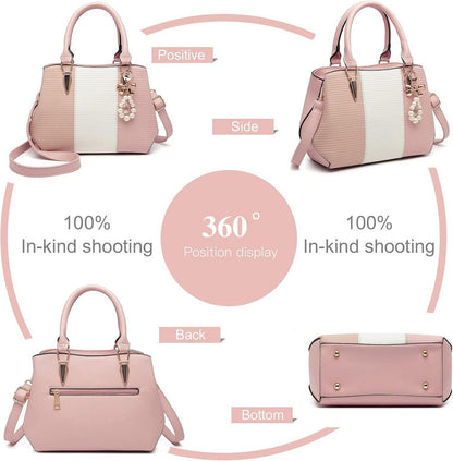Miss Lulu Damen Handtasche Mittelgroß Farbblock Schultertasche Magnetische Schließung